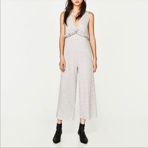 Zara ribbed gray cropped jumpsuit sleeveless wide leg S